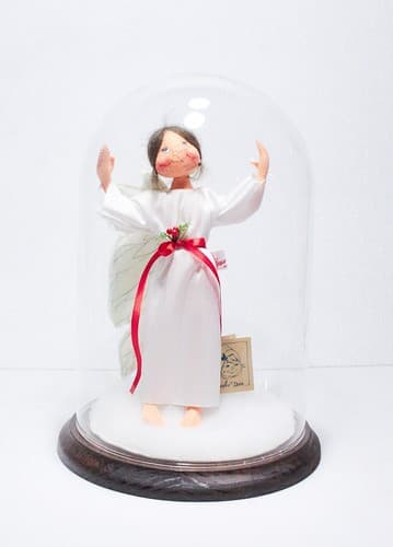 1991 ANNALEE Mobilitee Nativity Angel Red Ribbon Belt Felt in Cloche/Dome Doll - Thumbnail 7