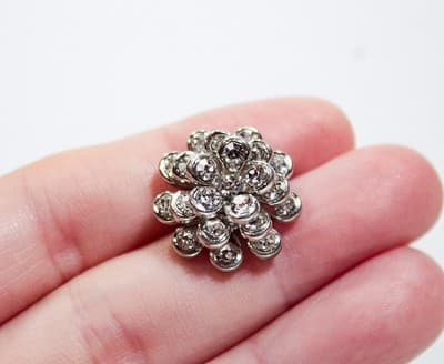 Vintage Silver Tone Stud Circular Clear Rhinestones Flower Motif Earrings - Thumbnail 3