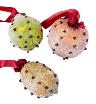 3 Vintage Department 56 Sugared & Spice Clove Pear Orange Lemon Fruit Ornament - Image 1