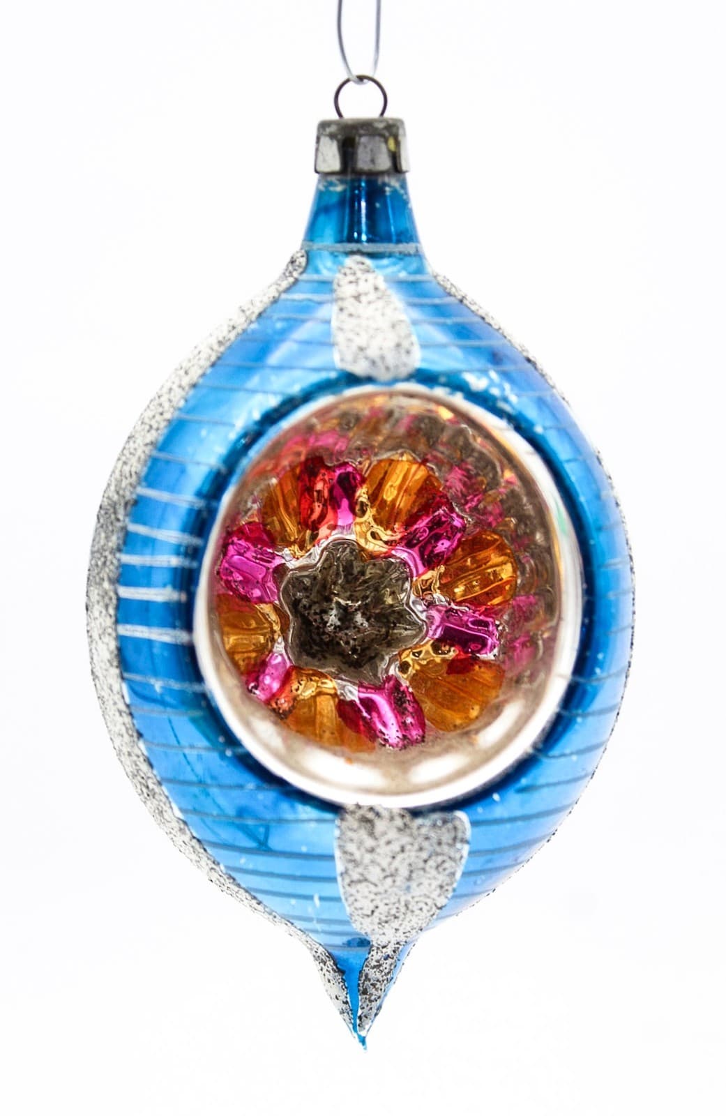 Vintage Poland Reflector Mica Blue Silver Teardrop Glass Christmas Ornament 4" - Thumbnail 9