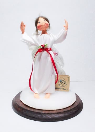 1991 ANNALEE Mobilitee Nativity Angel Red Ribbon Belt Felt in Cloche/Dome Doll - Thumbnail 2