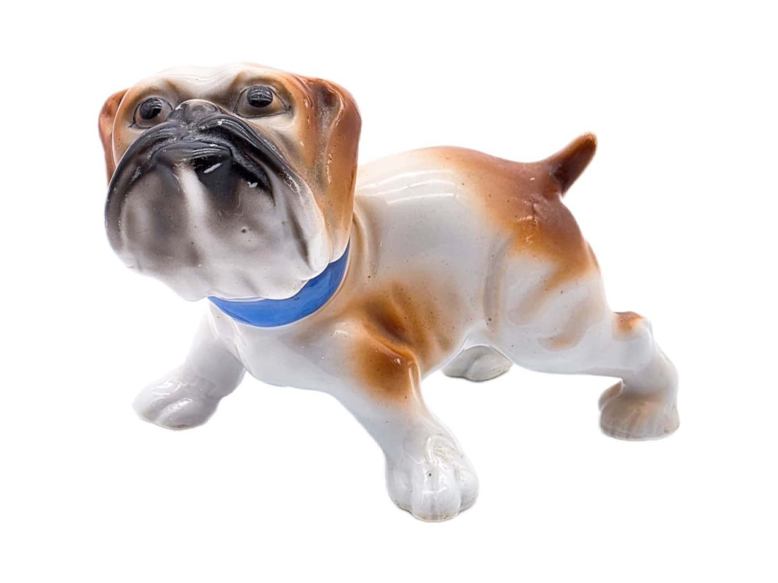 Vintage English Bulldog Dog Blue Collar Made In Japan 1950's Porcelain Figurine - Image 1
