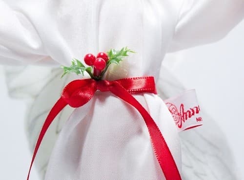 1991 ANNALEE Mobilitee Nativity Angel Red Ribbon Belt Felt in Cloche/Dome Doll - Thumbnail 4