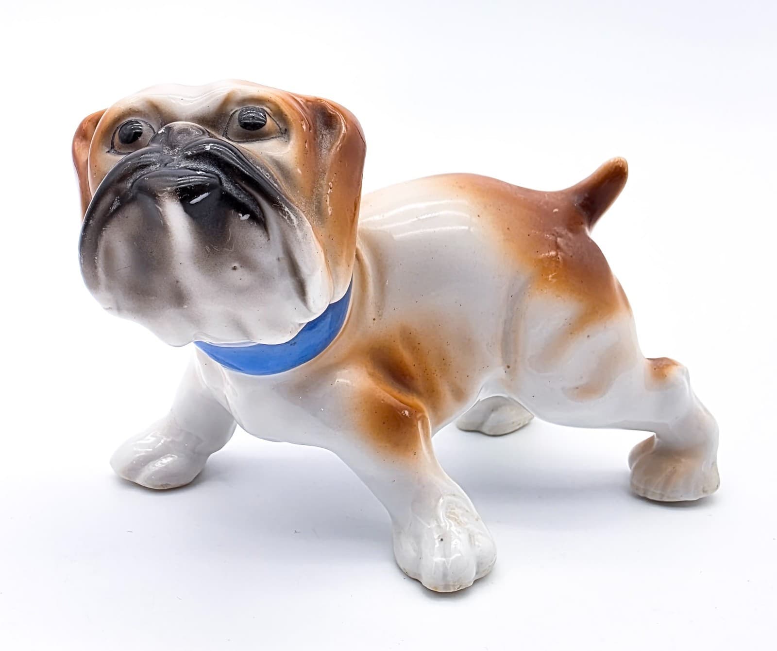 Vintage English Bulldog Dog Blue Collar Made In Japan 1950's Porcelain Figurine - Thumbnail 8