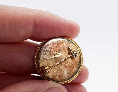 Vintage Italy Micro Mosaid Multicolor Round Floral Motif Small Pin Brooch - Thumbnail 4