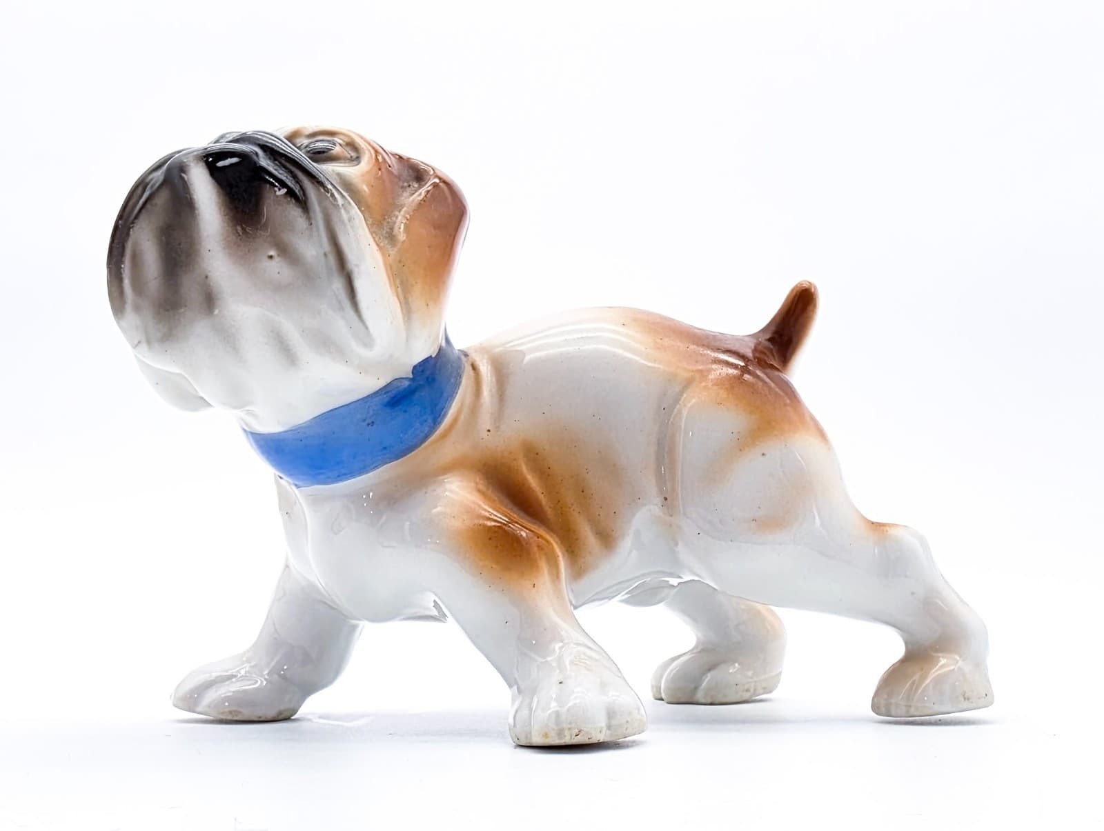 Vintage English Bulldog Dog Blue Collar Made In Japan 1950's Porcelain Figurine - Thumbnail 2