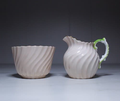 Vintage AYNSLEY England Open Swirl Design Floral Porcelain Sugar Bowl & Creamer - Thumbnail 2