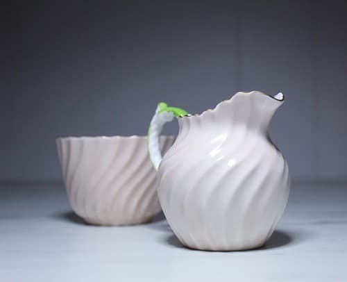 Vintage AYNSLEY England Open Swirl Design Floral Porcelain Sugar Bowl & Creamer - Thumbnail 7