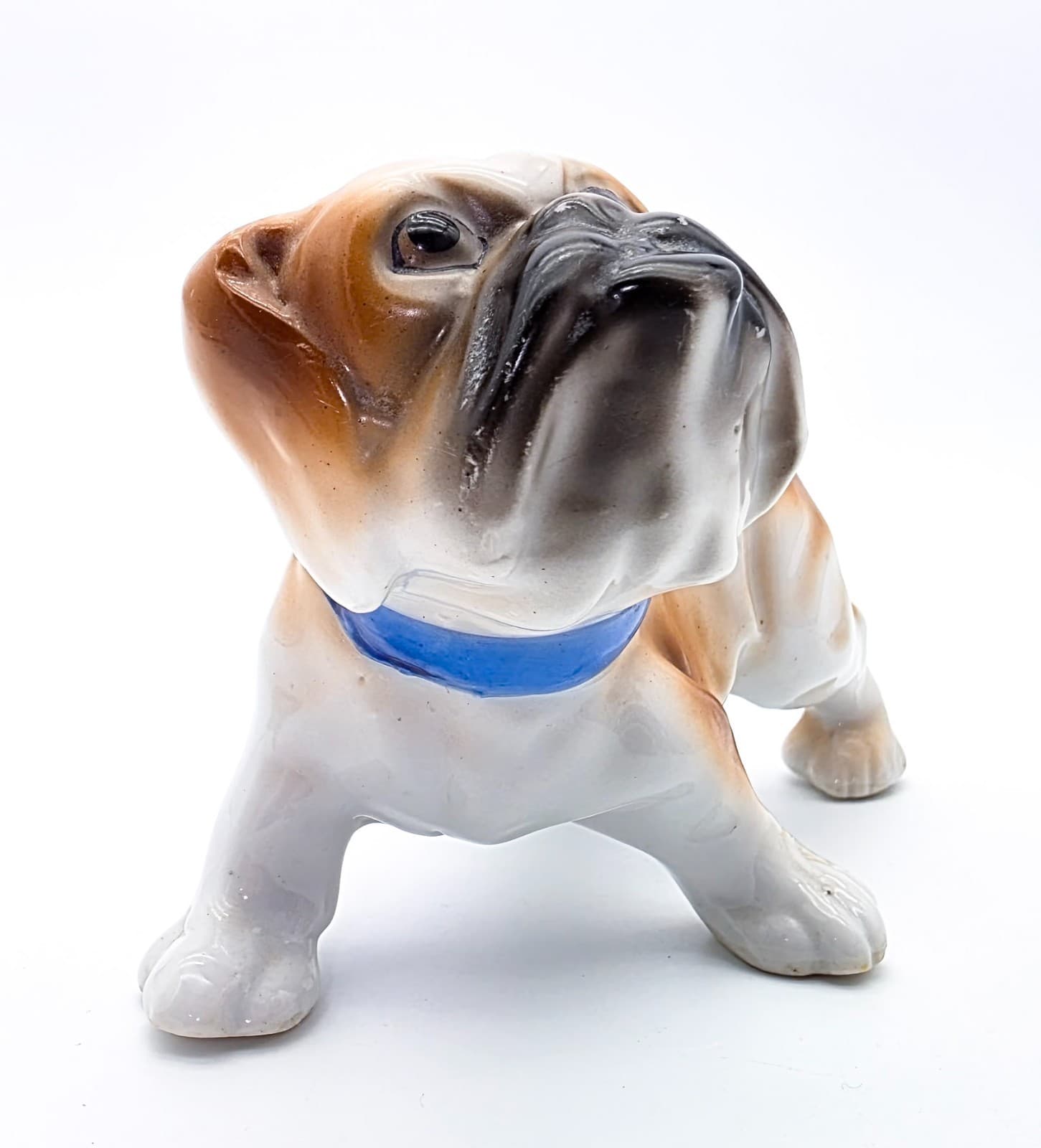 Vintage English Bulldog Dog Blue Collar Made In Japan 1950's Porcelain Figurine - Thumbnail 3