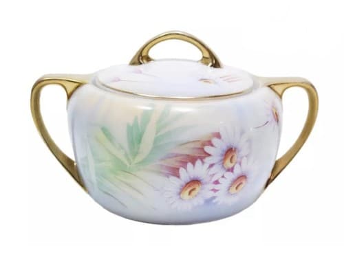 Vintage RUDOLSTADT THURINGIA Hand Painted Floral Gold Gilt Porcelain Biscuit Jar - Image 1