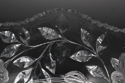 Antique American Brilliant ABP Deep Cut Crystal Flower & Butterfly Round Bowl - Thumbnail 2