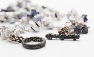 Vtg Natural Pearls & Amethyst Triple Strand Sterling Clasp Chocker Necklace - Thumbnail 3