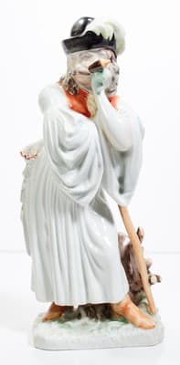 HEREND HUNGARY Vintage Hand Painted Mournful Shepherd Porcelain Figurine - Thumbnail 6