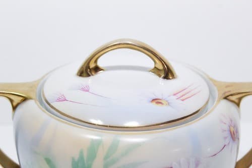 Vintage RUDOLSTADT THURINGIA Hand Painted Floral Gold Gilt Porcelain Biscuit Jar - Thumbnail 2
