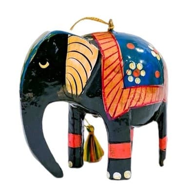 Vintage Asian Elephant Wood Craft Hand Painted Christmas Ornament - Image 1