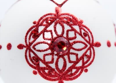 Vintage White Frosted Glass Red Mica Embroidery Pattern Christmas Ornament - Thumbnail 2