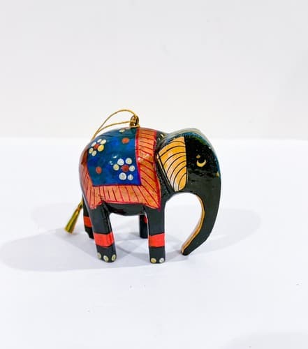 Vintage Asian Elephant Wood Craft Hand Painted Christmas Ornament - Thumbnail 3