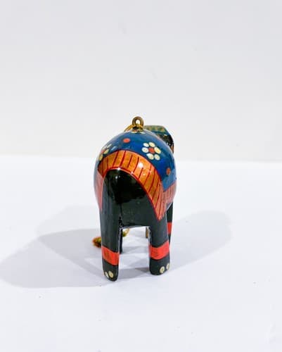 Vintage Asian Elephant Wood Craft Hand Painted Christmas Ornament - Thumbnail 4