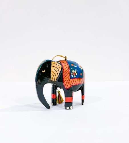 Vintage Asian Elephant Wood Craft Hand Painted Christmas Ornament - Thumbnail 6