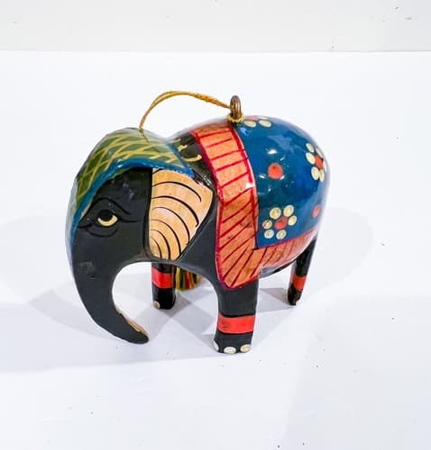 Vintage Asian Elephant Wood Craft Hand Painted Christmas Ornament - Thumbnail 2