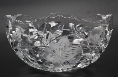 Antique American Brilliant ABP Deep Cut Crystal Flower & Butterfly Round Bowl - Thumbnail 3