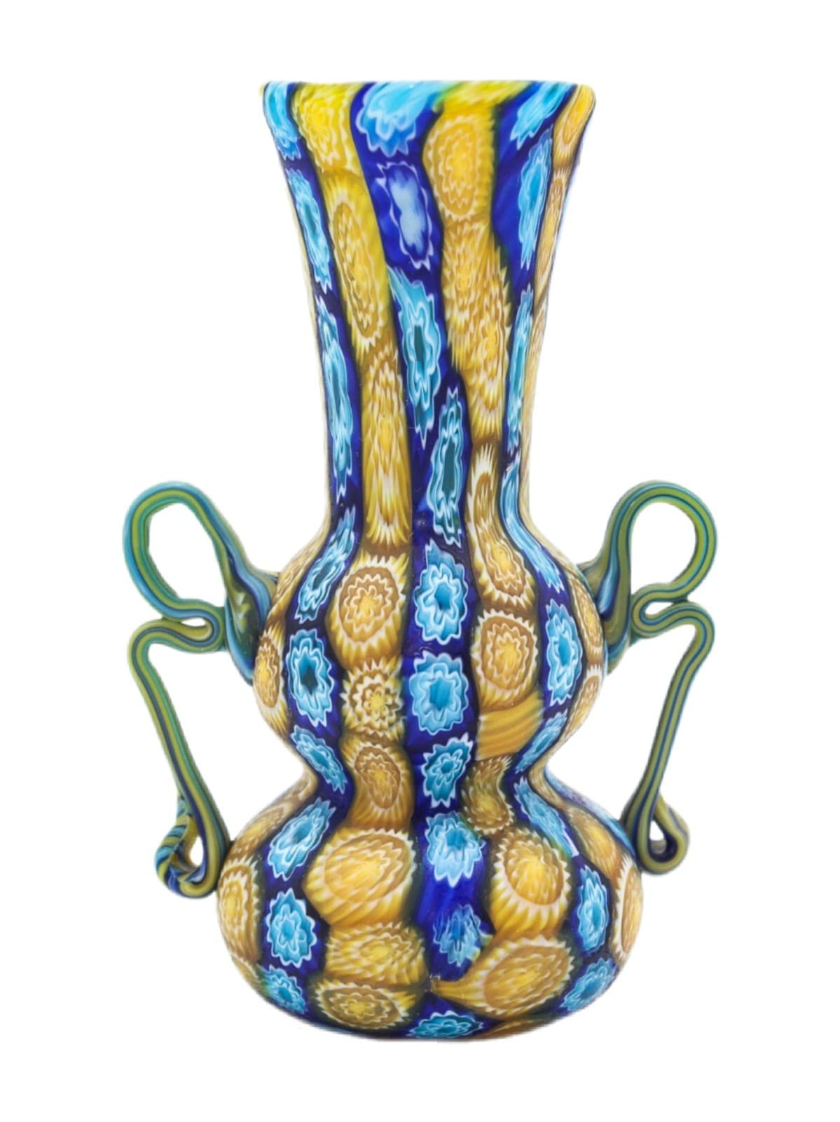 Fratelli Toso Murano Antique Millefiori Flowers Italy Art Glass Mosaic Vase 5" - Image 1