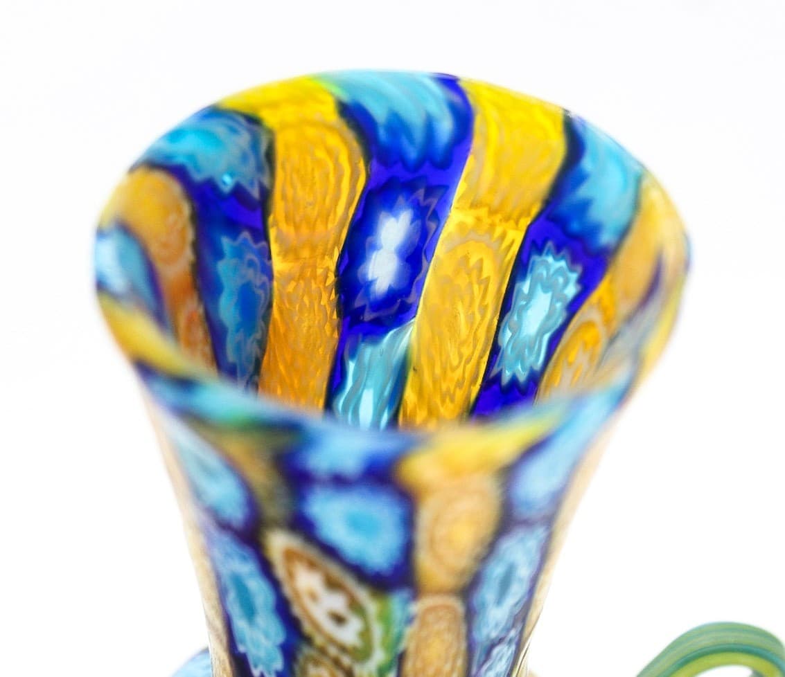 Fratelli Toso Murano Antique Millefiori Flowers Italy Art Glass Mosaic Vase 5" - Thumbnail 4