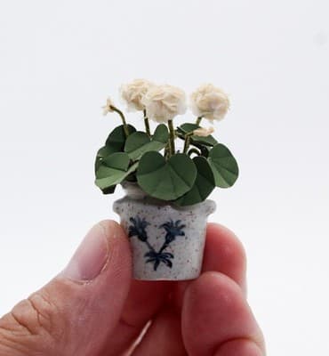 OOAK Miniature Dollhouse Geranium Artisan Signed Pottery Floral Vase 1:12 - Thumbnail 2