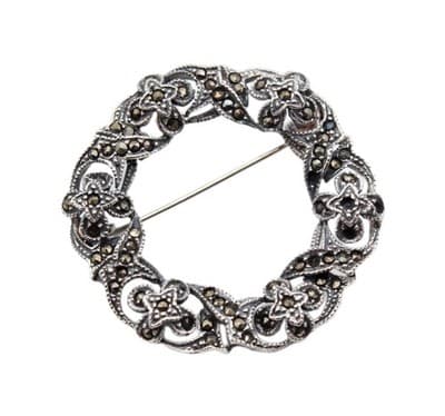 Vintage Sterling silver 925 Star Flower Wreath Motif Round Pin Brooch - Image 1