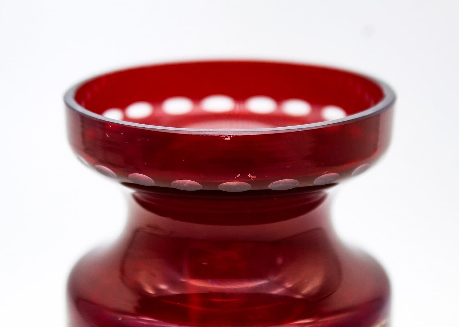 Czech Bohemian Ruby Red Cut To Clear Art Glass Hand Etched Bird Floral Vase 6.5" - Thumbnail 10
