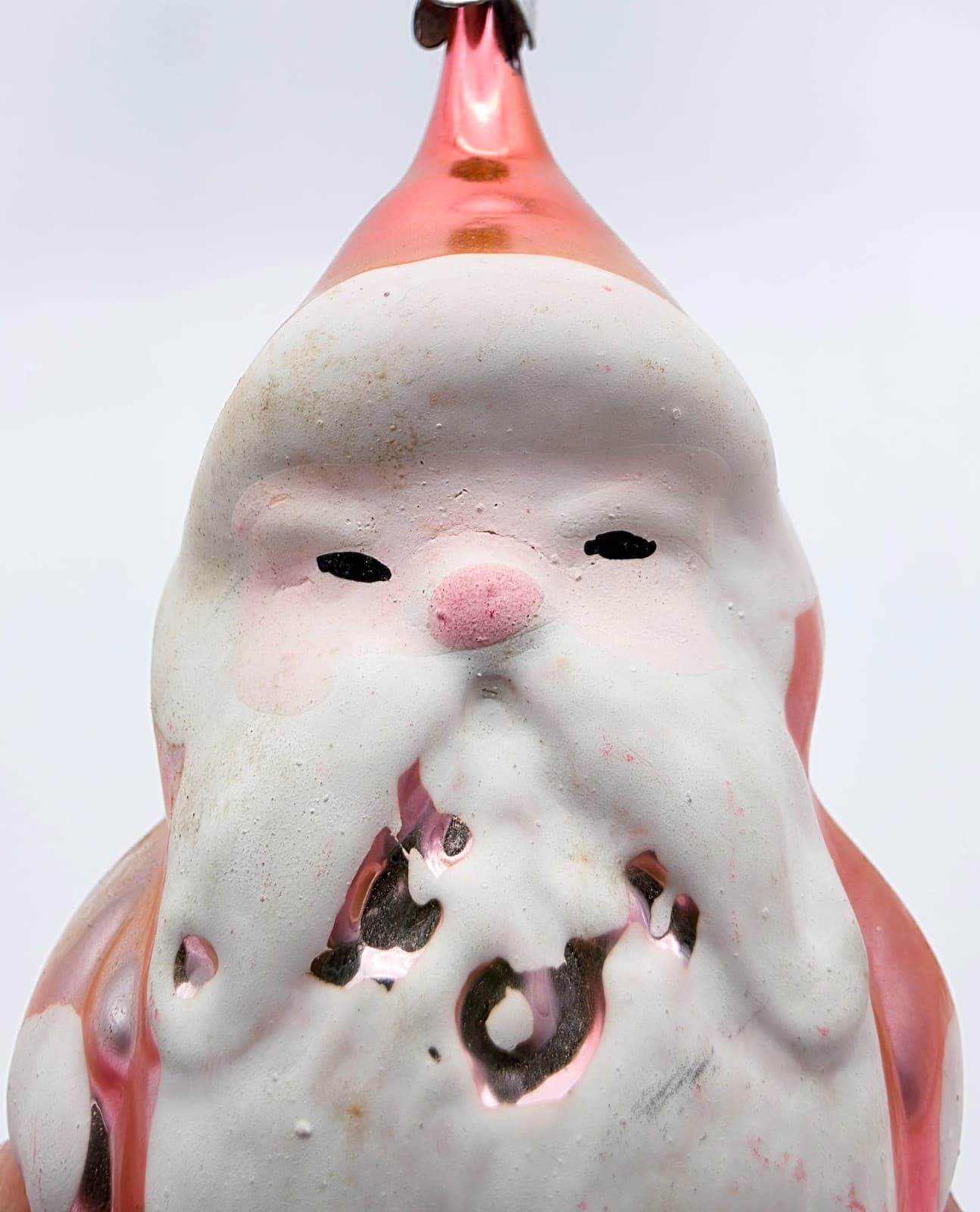 Vintage Mercury Blown Glass Hand Decorated Pink Santa Christmas Ornament - Thumbnail 5