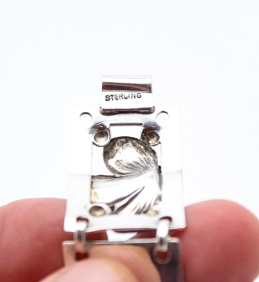 Vintage Sterling Silver 925 Denmark Floral Link Panel Bracelet 7.25" - Thumbnail 4