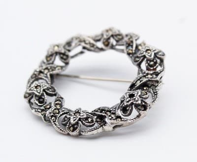 Vintage Sterling silver 925 Star Flower Wreath Motif Round Pin Brooch - Thumbnail 5