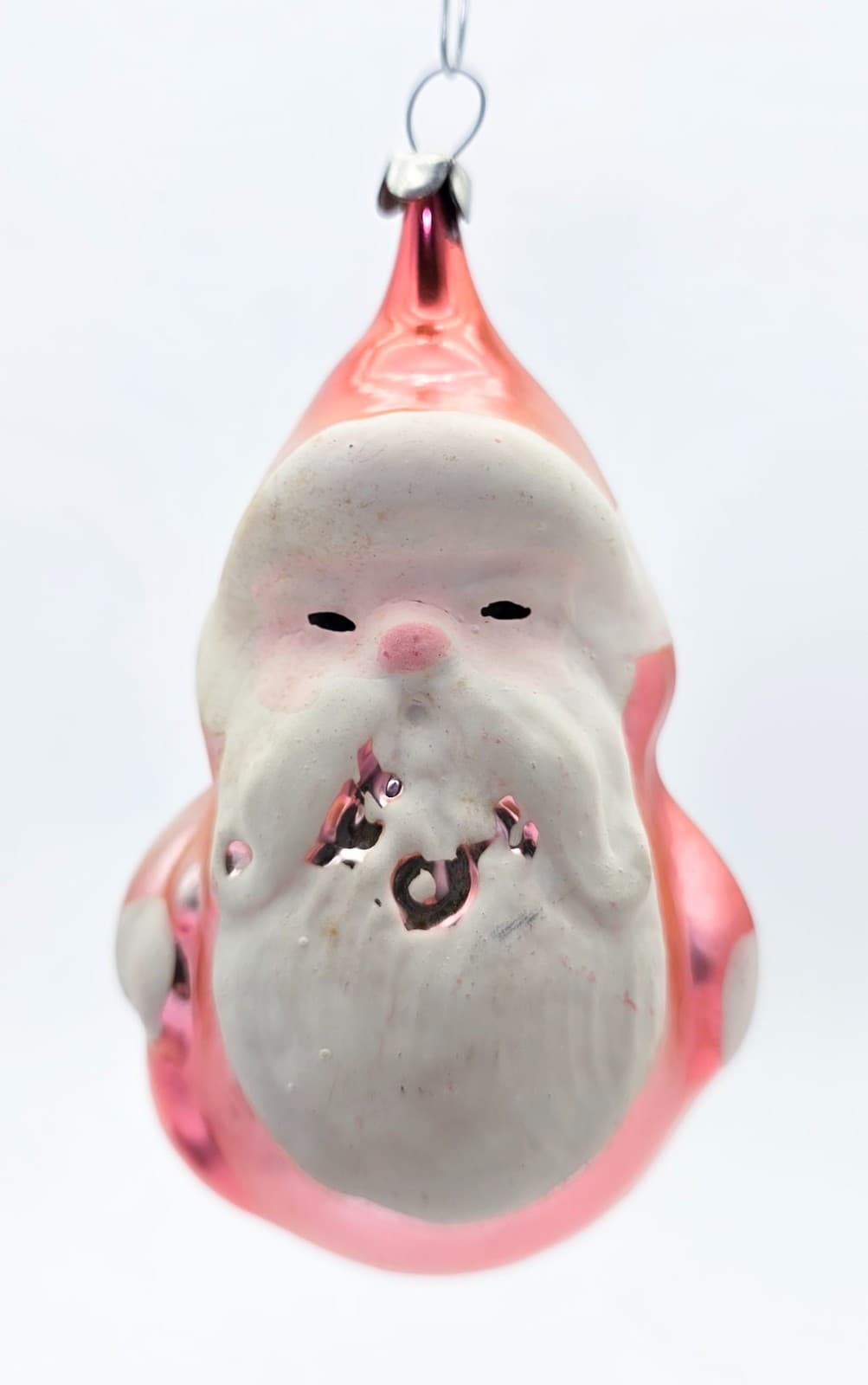 Vintage Mercury Blown Glass Hand Decorated Pink Santa Christmas Ornament - Thumbnail 8