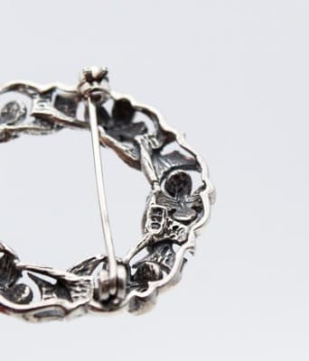 Vintage Sterling silver 925 Star Flower Wreath Motif Round Pin Brooch - Thumbnail 6