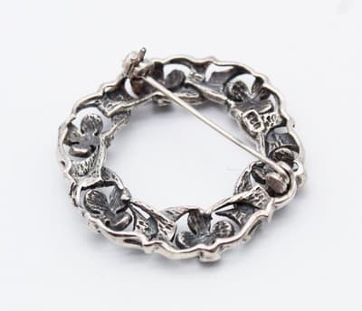 Vintage Sterling silver 925 Star Flower Wreath Motif Round Pin Brooch - Thumbnail 4