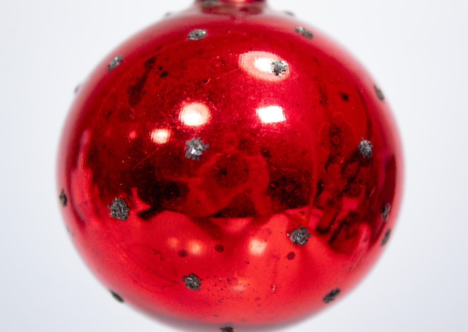 Vintage Red Black Glitter Polka Dots Round Glass Christmas Ornament - Thumbnail 2