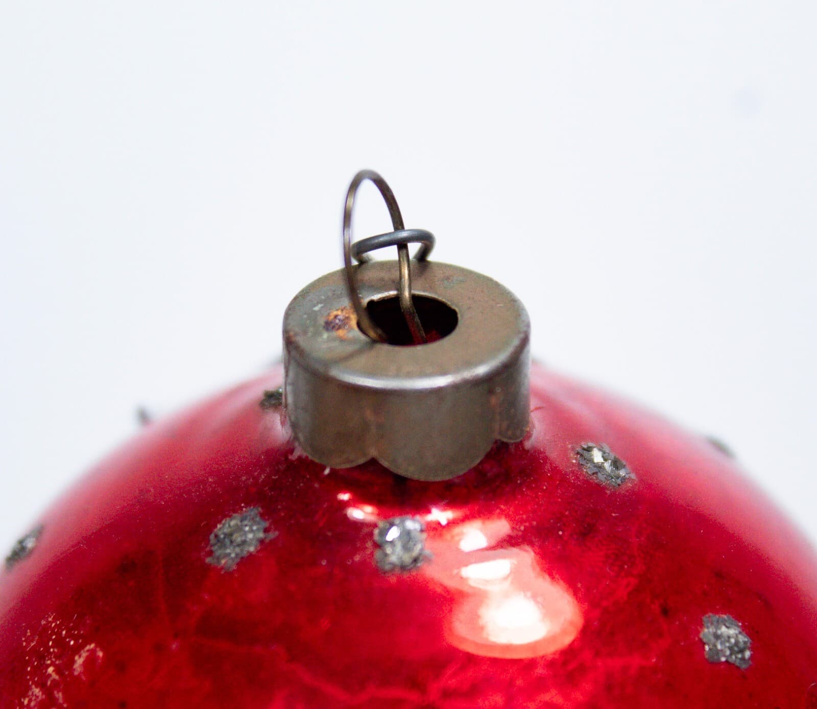 Vintage Red Black Glitter Polka Dots Round Glass Christmas Ornament - Thumbnail 4