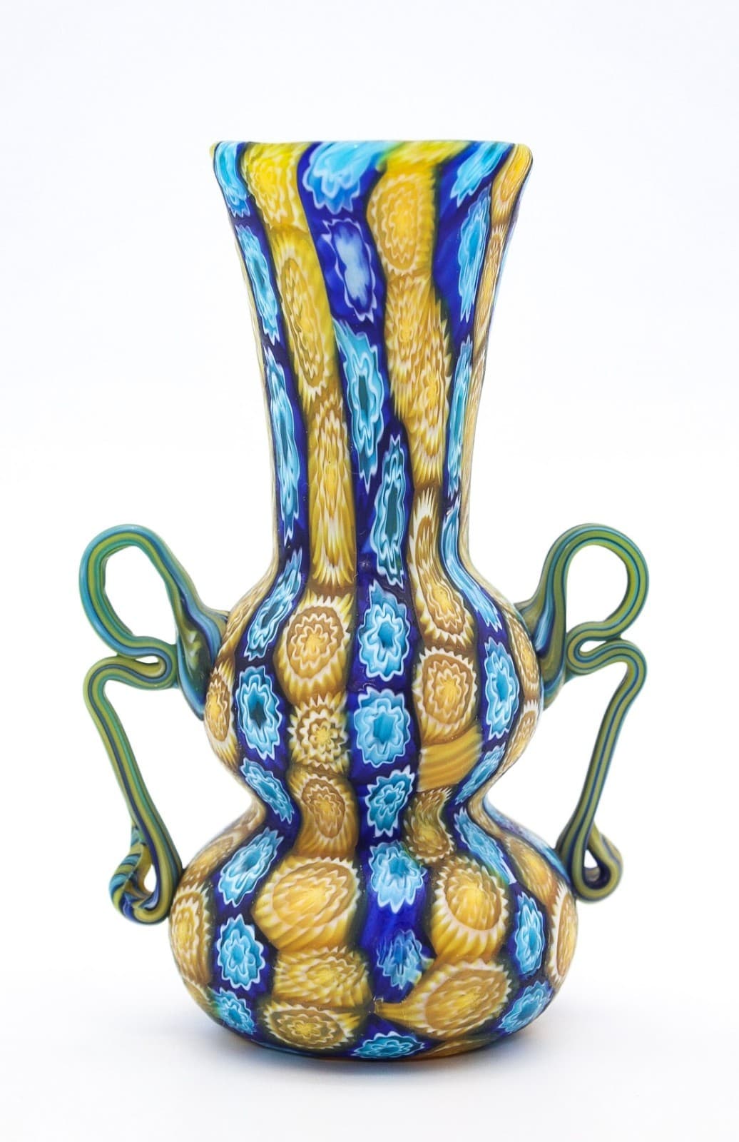 Fratelli Toso Murano Antique Millefiori Flowers Italy Art Glass Mosaic Vase 5" - Thumbnail 12