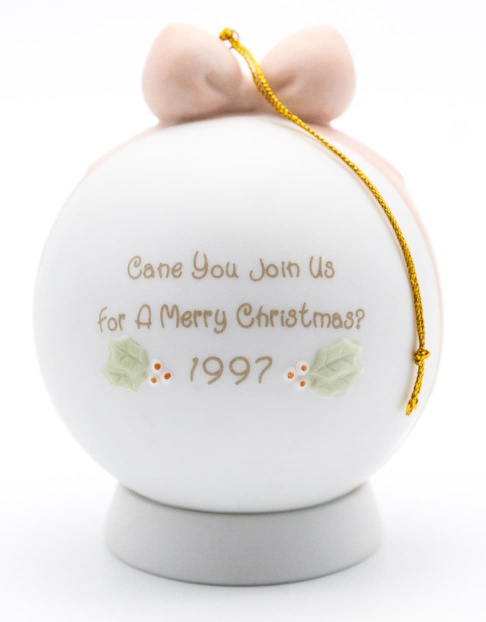 Precious Moments Cane You Join Us For A Merry Christmas Porcelain Ornament 1997 - Thumbnail 2