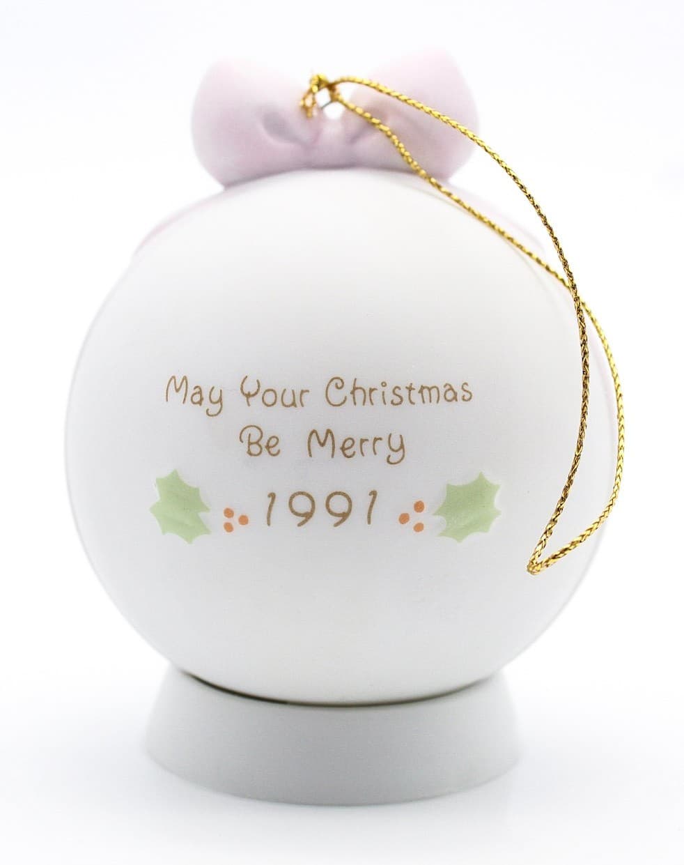Precious Moments May Your Christmas Be Merry Enesco Porcelain Ornament 1991 - Thumbnail 3