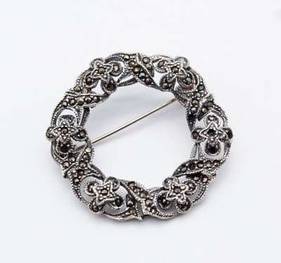 Vintage Sterling silver 925 Star Flower Wreath Motif Round Pin Brooch - Thumbnail 7