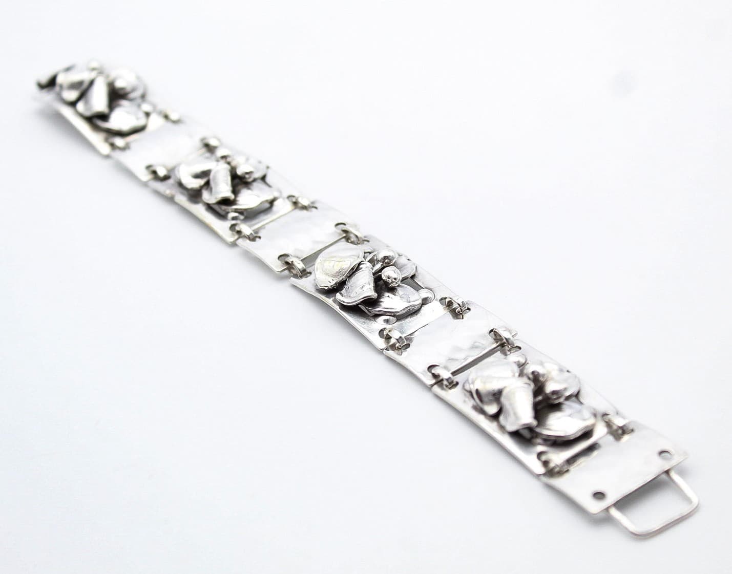 Vintage Sterling Silver 925 Denmark Floral Link Panel Bracelet 7.25" - Thumbnail 6