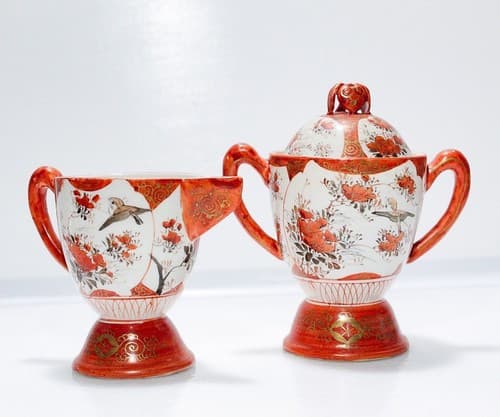 Antique Meiji Period Kutani Japanese Hand painted Sugar Bowl & Creamer Set - Thumbnail 11