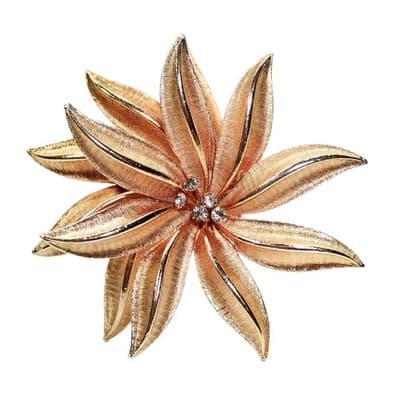 Vintage Gold Tone Rhinestone Textured Floral Motif Statement Pin Brooch - Image 1