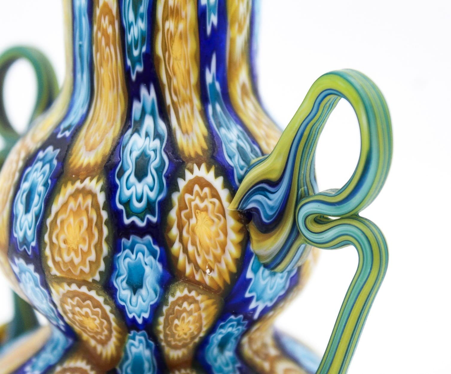 Fratelli Toso Murano Antique Millefiori Flowers Italy Art Glass Mosaic Vase 5" - Thumbnail 3