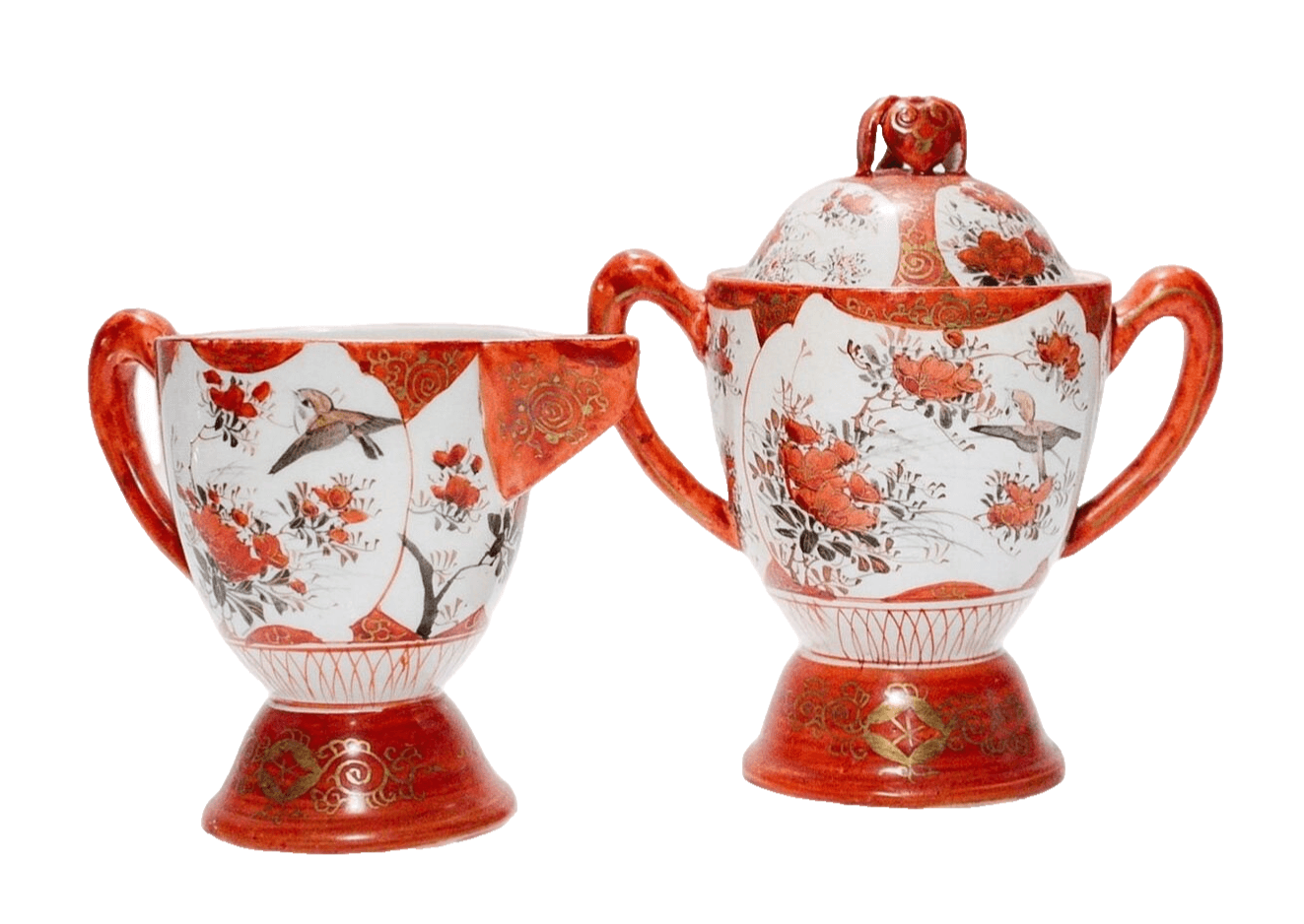 Antique Meiji Period Kutani Japanese Hand painted Sugar Bowl & Creamer Set - Image 1