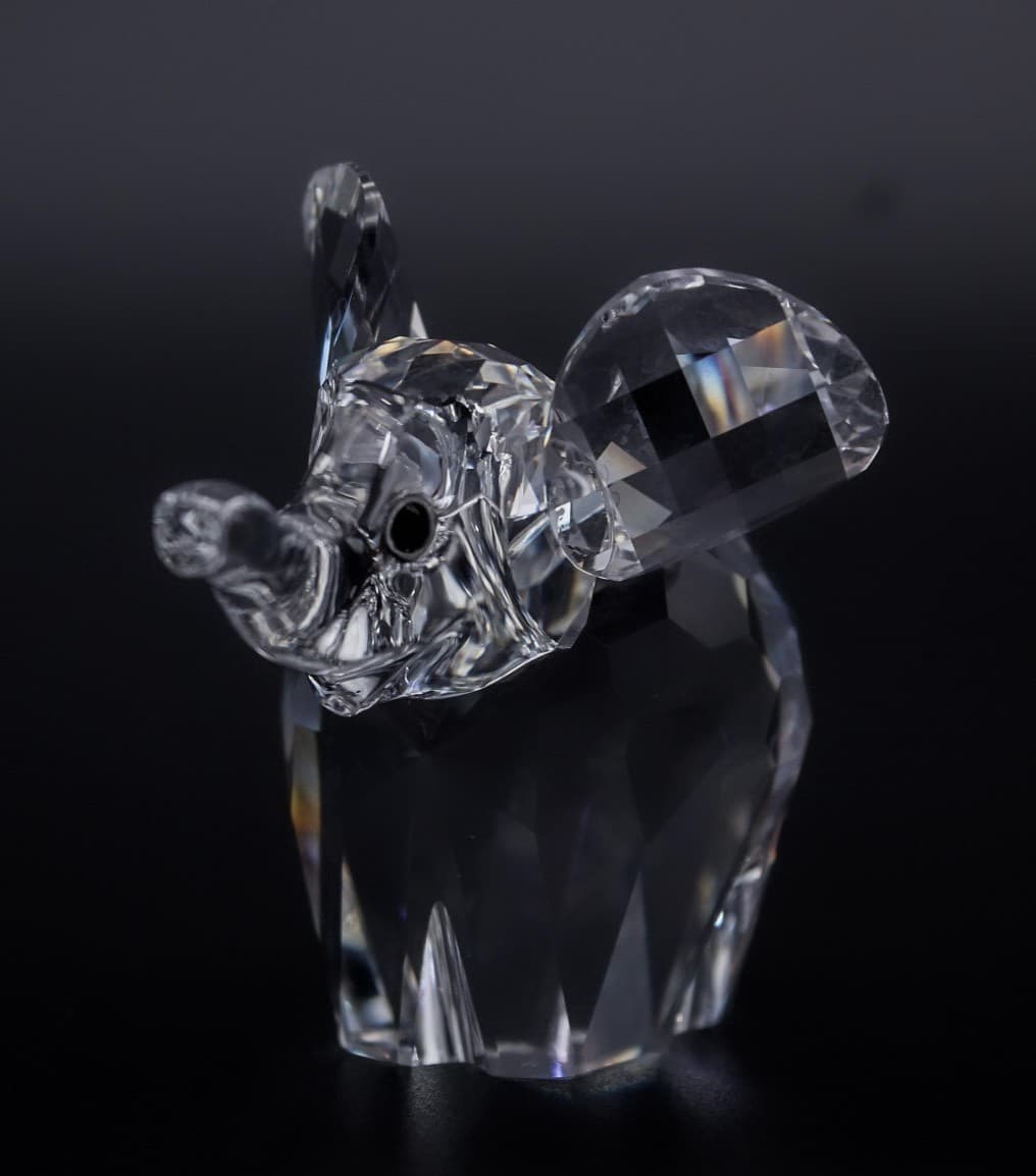 Swarovski Silver Baby Elephant Austria Faceted Crystal Figurine By Max Schreck - Thumbnail 4