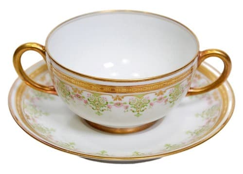 LIMOGES France J. Pouyat Antique Floral Gilt Boullion Porcelain Cup & Saucer - Image 1