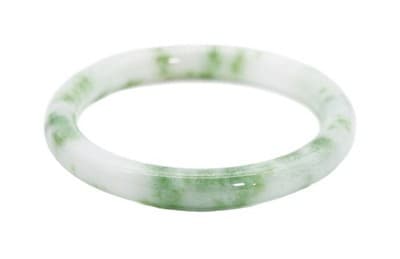 Vintage Chinese White & Green Apple Jade Bangle Bracelet - Image 1